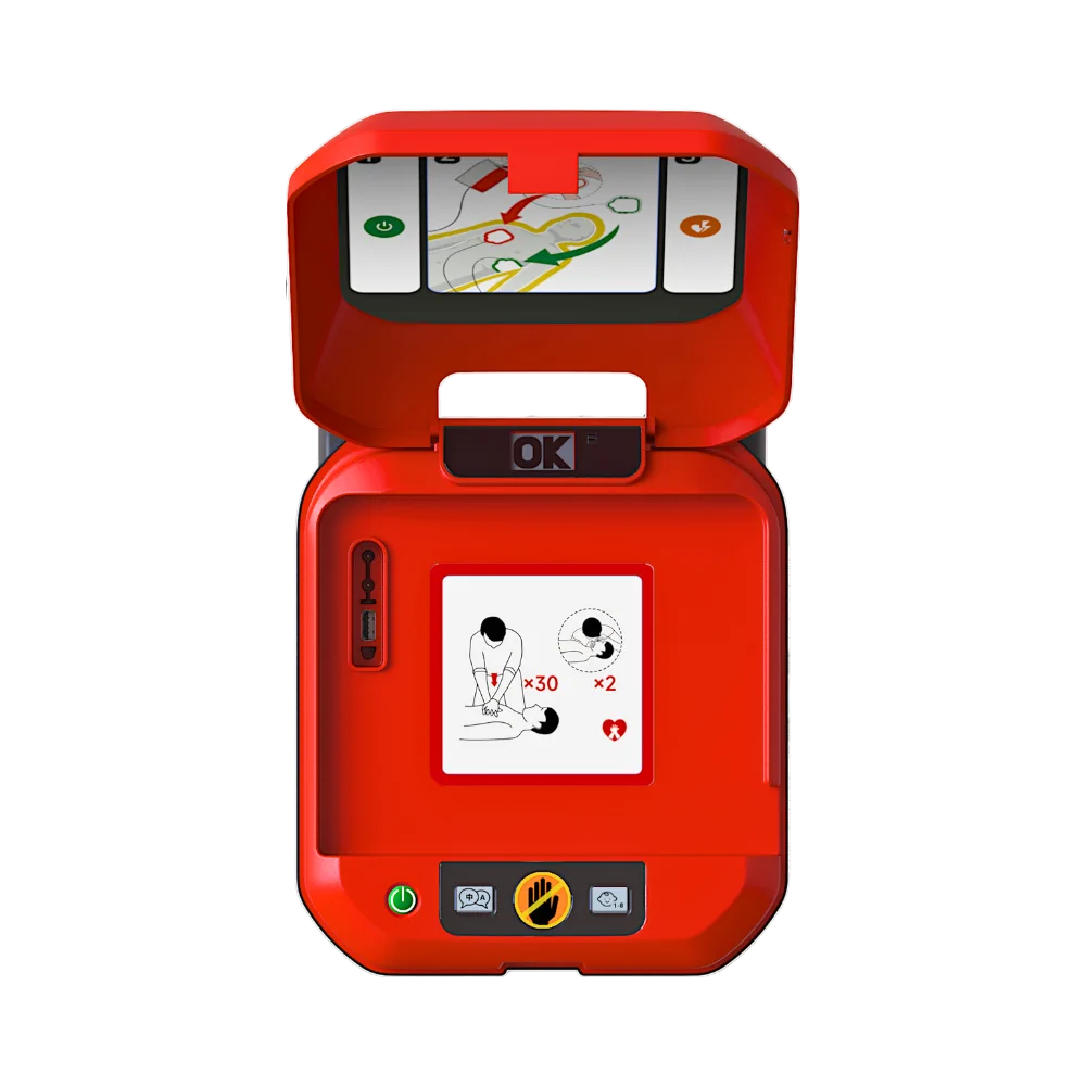 Primedic HeartSave YA Vollautomat mit CPR-Feedback und WiFi-Modul offen