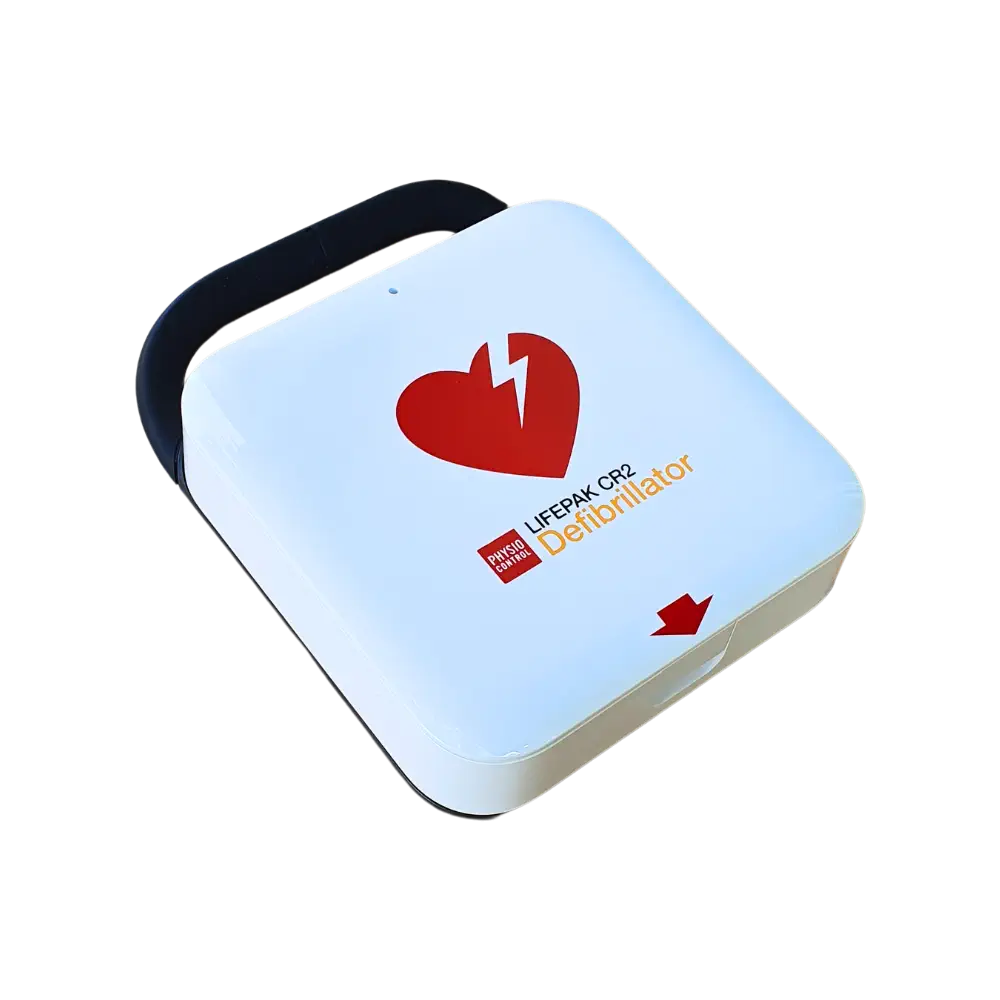 Physio Control LIFEPAK CR2 AED Halbautomat mit Handgriff Bundle Physio Control LIFEPAK CR2 AED Halbautomat mit Handgriff 2 Sprachen DE/EN diagonal